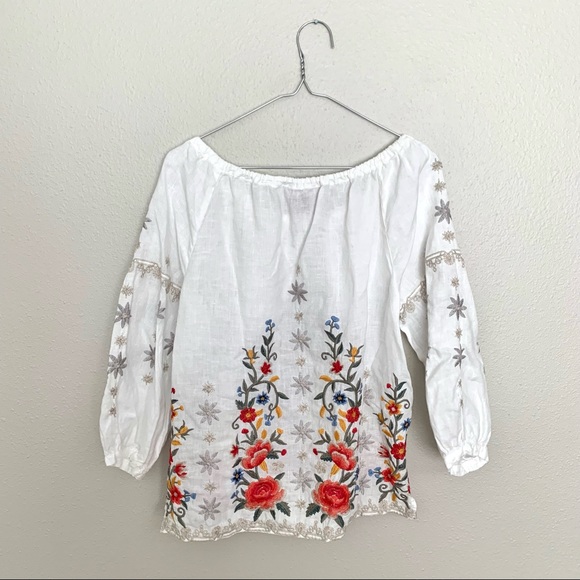 Johnny Was White Linen Hazelton Peasant Tie Blouse - Picture 7 of 9